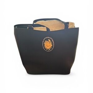 Valerie Stevens black sateen bag with  carved rose and crystal accents